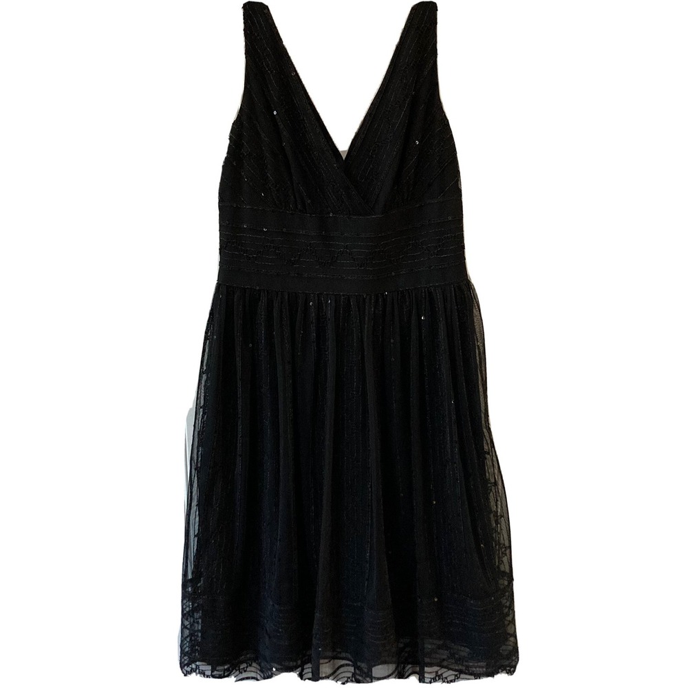 Maggy London Dress 4P Black Sequin V-Neck Y2K HoCo Prom Witchy Classic LBD